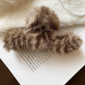 Faux Fur Striped Claw Hair Clips Coffee And Blue Gray view 6