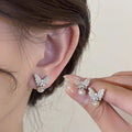 Silver Tone Marquise Crystal Butterfly Stud Earrings view 2