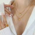 Double Layer Gold Opal Eye Teardrop Pendant Necklace Set view 4