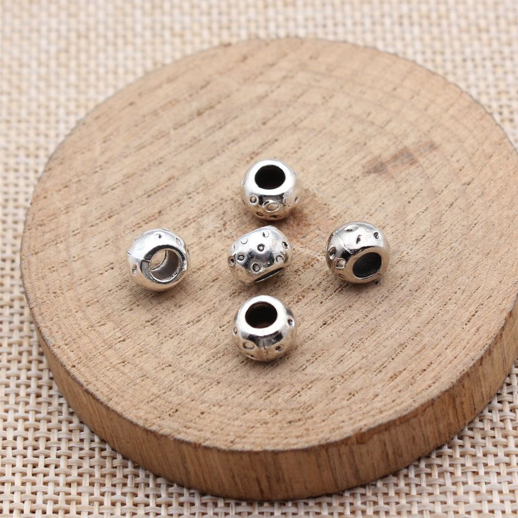 7.6x7.6x5.4mm 0.96g Antique Silver Zinc Alloy Spotted Round Large Hole Spacer Beads for Bracelet Making