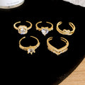 Gold Silver Zircon Open Adjustable Ring Five Piece Sets view 7