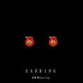Red Enamel Fortune Bag Stud Earrings Gold Fu Character view 1