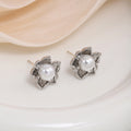 Silver Tone Textured Flower Pearl Look Stud Earrings view 4