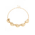 Gold Sculpted Oval Necklace and Stud Earring Jewelry Set view 5