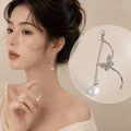 Silver Butterfly Branch and Pearl Look Long Stud Earrings view 1