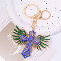 Winged Cross Rhinestone Metal Keychain Enamel Angel Charm view 7