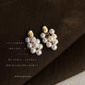 Gold Oval Stud White Pearl Grape Cluster Drop Earrings view 4