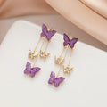 Purple Double Butterfly Crystal Look Extra Long Earrings view 2