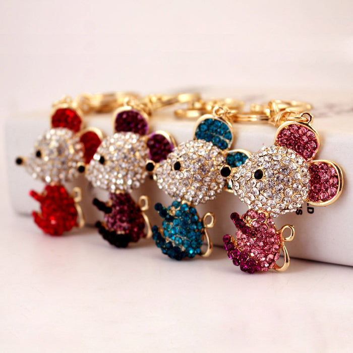 Rhinestone Mouse Keychain With Gold-Tone Key Ring And Clasp