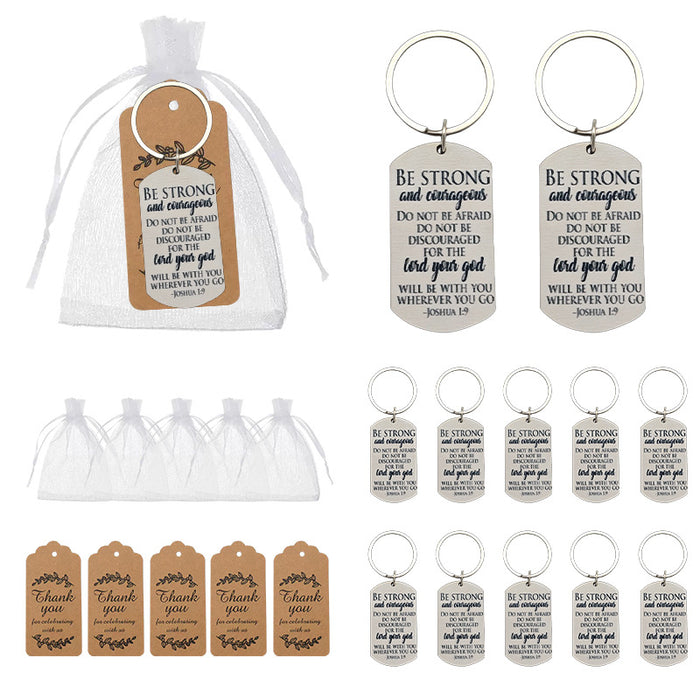 Silver Dog Tag Joshua Be Strong Scripture Key Ring