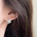 Fan-Shaped Sweeping Clear Stone Stud Earrings In Two Metal Tones view 3