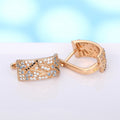 Gold Tone Blue Crystal Floral Rectangle Huggie Earrings view 3