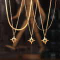Gold Star Pendant Necklace Green Glass Stone Cable Chain view 4