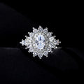 Silver Tone Oval Clear Stone Floral Halo Ring Statement Jewelry view 3