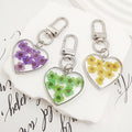 Heart Resin Dried Flower Keychains Silver Clasp 5 Colors view 3