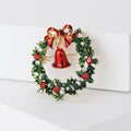 Christmas Wreath Brooch with Red Bells and Green Enamel view 2