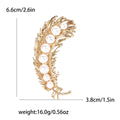 Pearl and Crystal Curved Feather Brooch in Gold Tone view 4