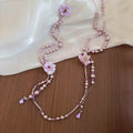 Purple Flower Layered Pearl Drop Statement Necklace view 6