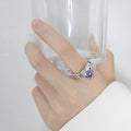 Gold Steel Chain Heart Open Rings Green Glass Purple Zircon Size 7 view 9