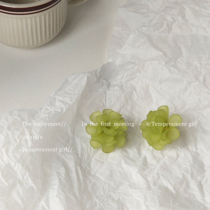Light Green Translucent Flower Petal Cluster Stud Earrings