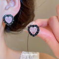 Black Tone Crushed Crystal Heart Stud Earrings Fashion Jewelry view 4