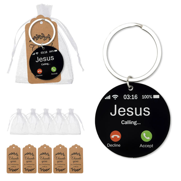 Black Acrylic Jesus Calling Phone Screen Round Keychain