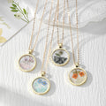 Gold Round Bezel Dried Flower Resin Pendant Necklaces view 1
