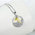 Silver and Gold Tone Dolphin Round Frame Stone Pendant Necklace view 3