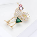 Two Cocktail Glass Crystal Brooch in Gold or Silver Tone view 3