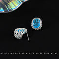 Sea Blue Ice Crack Oval Stud Earrings Silver Lattice view 4