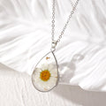 Silver Tone Teardrop Pressed Flower Resin Pendant Necklaces view 3