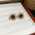 Brown Crystal and Pearl Halo Round Stud Earrings Jewelry Pair view 6