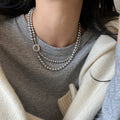 Silver Double Strand Pearl Bead Necklace Square Halo Clasp view 1
