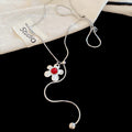 Silver Tone Flower Lariat Necklace With Pearl Accents view 6