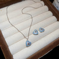 Silver Pave Heart Necklace And Stud Earrings Blue Border Set view 6