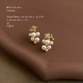 Gold-Tone Leaf White Pearl Grape Cluster Stud Earrings view 4