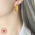 Woven Mesh Multi-Row C-Hoop Stud Earrings Gold Steel view 3