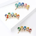 Five Colorful Birds on Branch Enamel Brooch in Three Finishes view 2
