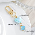 Blue Pearlescent Heart And Round Initial Letter Keychain view 2