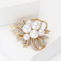 Pearl Cluster Flower Brooch Rhinestone Leaves Four Metal Tones view 3