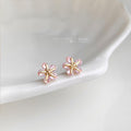 Gold-Tone Mini Pink Zircon Five Petal Flower Stud Earrings view 1