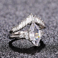 White Metal Marquise Center Crown Baguette Two Piece Stack Ring view 4
