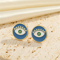 Gold Tone Round Enamel Evil Eye Stud Earrings in Five Colors view 7