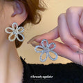 Silver Crystal Openwork Five Petal Flower Stud Earrings view 2