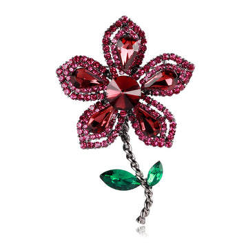 Flower Crystal Two Designs Metal Brooch Pin 4 x 6 cm
