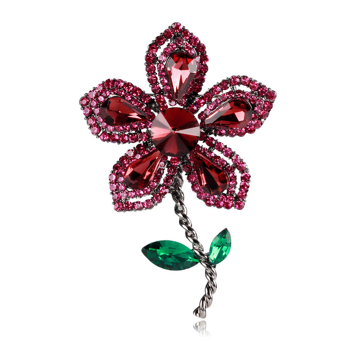 Flower Crystal Two Designs Metal Brooch Pin 4 x 6 cm