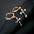Cross Pendant Hinged Hoop Earrings In Three Metal Tones view 6