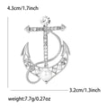 Gold Silver Pearl Rhinestone Anchor Metal Brooch Pin view 6