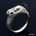 Blackened Silver Eagle Wing Ring Black Stone Center view 5