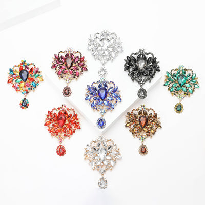 Ornate Crystal Floral Brooch front view on a plain background